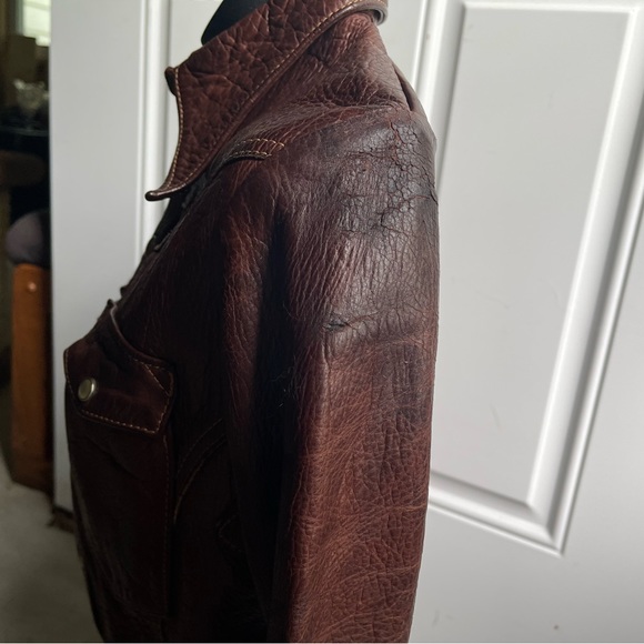Vintage East West Musical Instruments Leather Jacket 60s 70s Rocker XS Brown - Picture 11 of 16